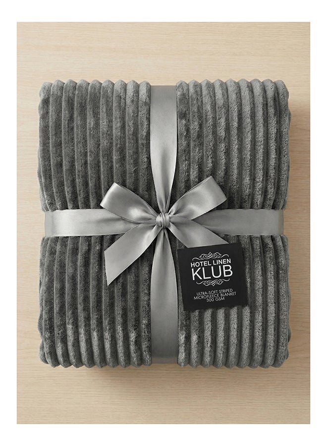 Hotel Linen Klub Ultra-Soft Microfleece Blanket Single (150x200 cm) – Lightweight 300GSM Throw Blanket with Stripe Pattern, Warm and Breathable for Year-Round Use, Grey - Image 1
